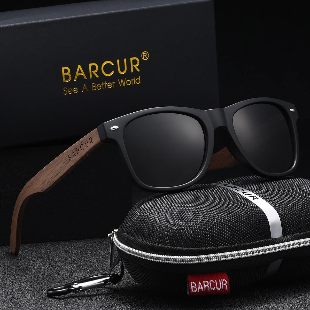 BARCUR Black Walnut Polarized Sunglasses for Men UV400 Sunscreen Protection Wooden Frame Polarized Lenses Presented in an Original Brand Box for Summer