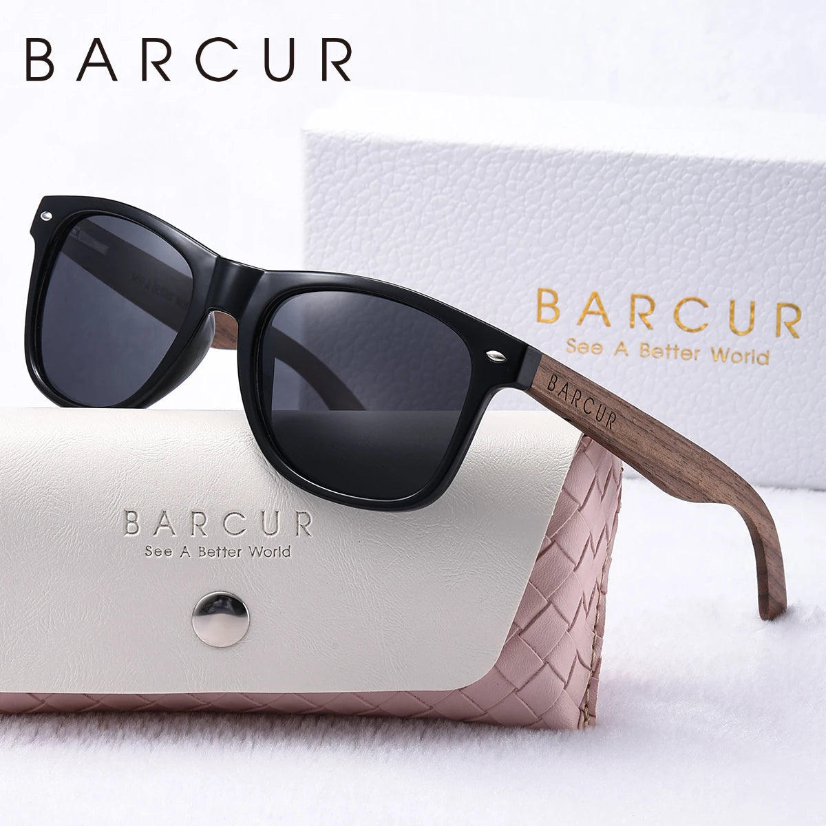 BARCUR Natural Wood Polarized PC Oval Women’s Sunglasses Dark Luxury Texture Wooden Mirror Legs UVA/UVB Protection Stylish Fashion Women's Sunglasses for Summer