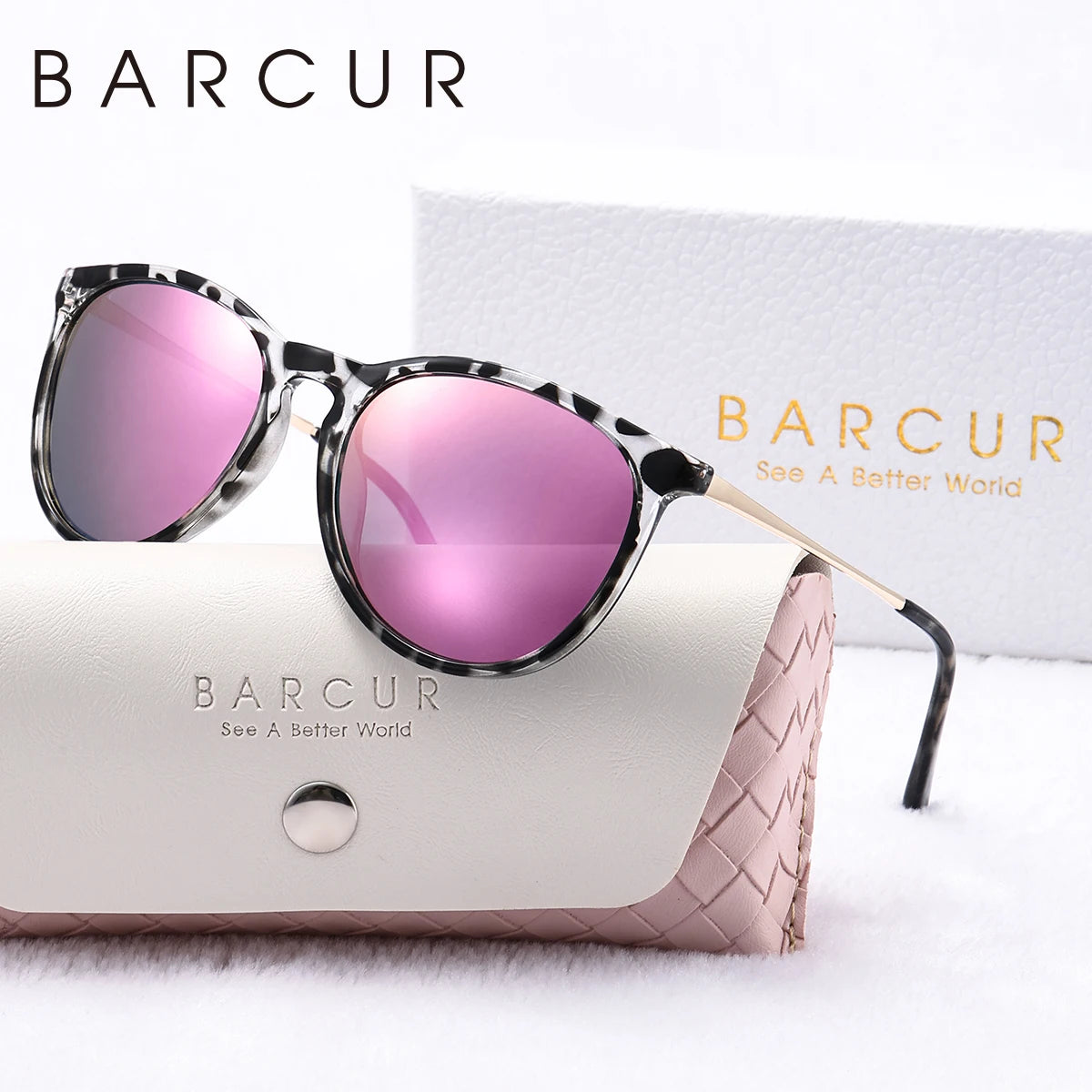 BARCUR Sunglasses Women’s Leopard Print Two-Tone Cat Eye Fashion Glasses – Trendy Polarized UV400 Gradient TAC Lenses for Summer Travel & Outdoor Activities