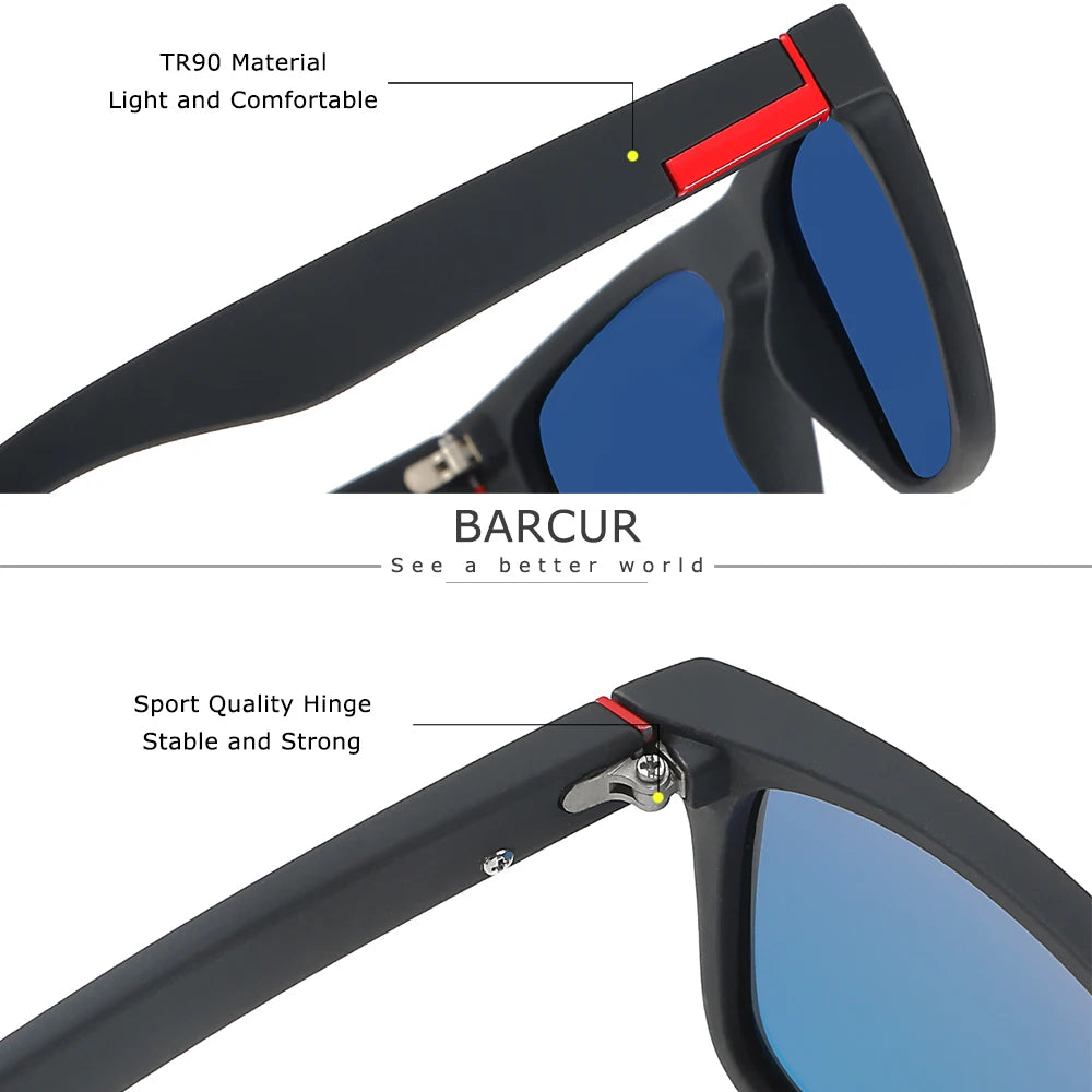BARCUR Men's Polarized Driving Sunglasses – UV400 Protection Lightweight TR90 Frame Anti-Glare Lens Stylish Oculos de Sol Summer Sunglasses
