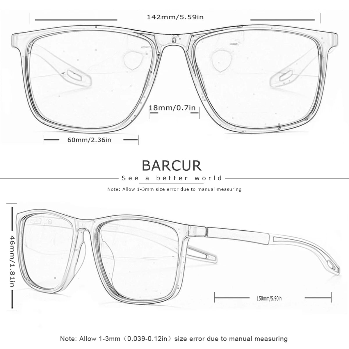 BARCUR Sports Style Anti-Blue Light Reading Glasses – Fashion Transparent PC Frame for Men and Women with Multiple Degrees Lightweight Rectangle Eyewear for Home Office and Daily Use