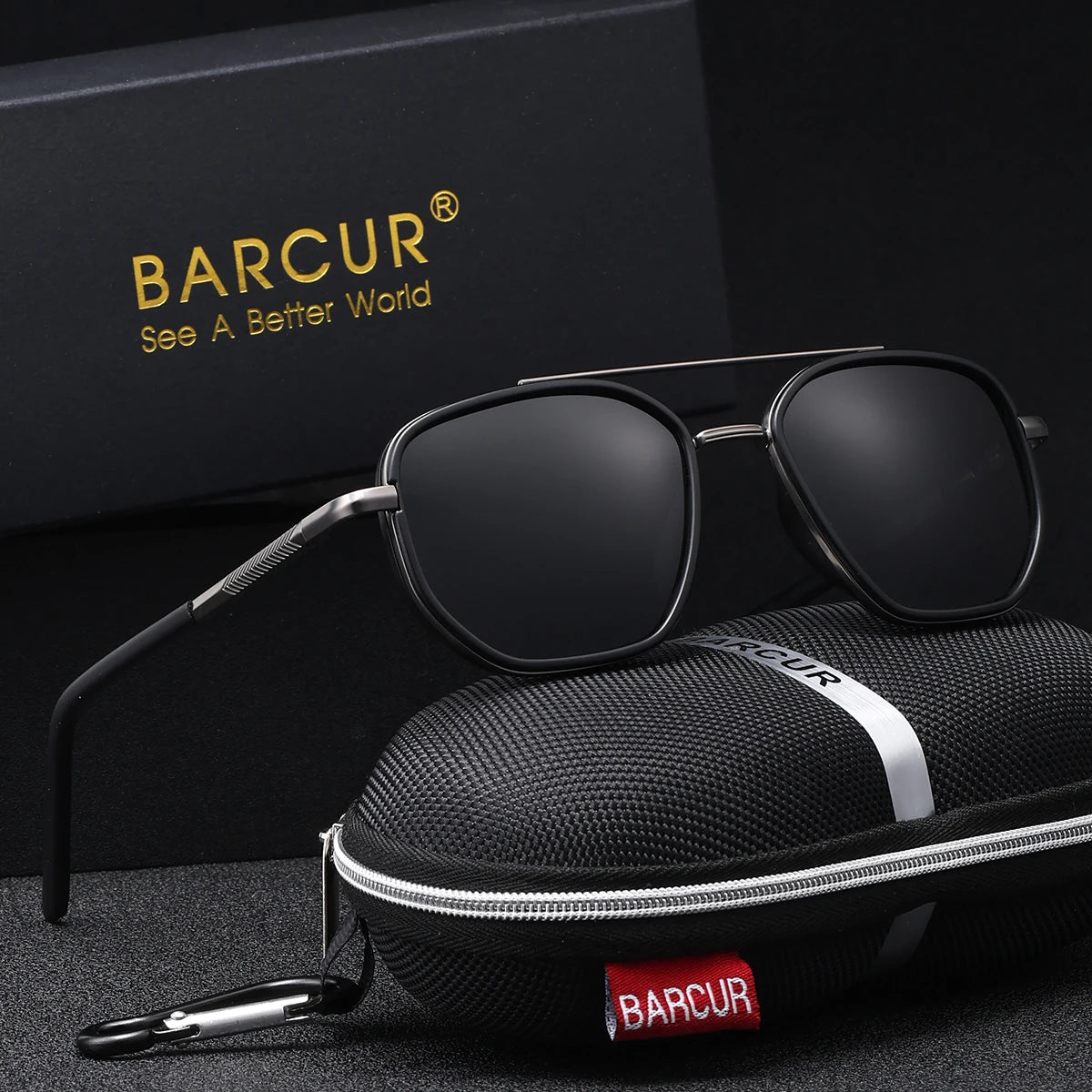 BARCUR Sunglasses Men’s Polygon Fashionable Frame – Polarized UV400 Protection for Summer Driving Outdoor and Casual Wear – Stylish Comfortable Thickened Striped Design with TAC Lenses