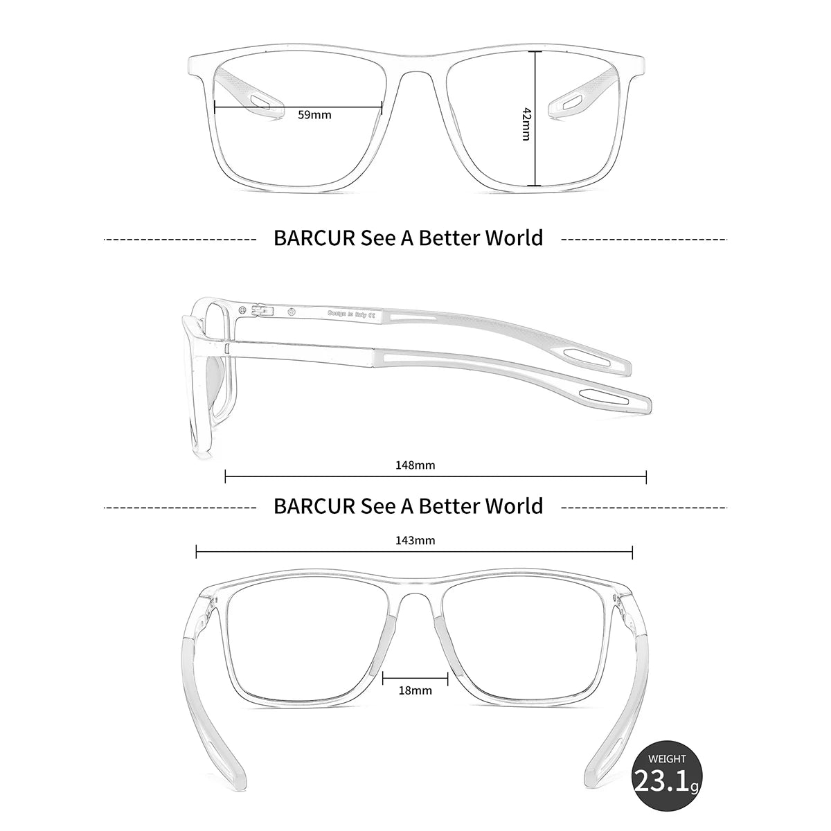 BARCUR Lightweight Sports Reading Glasses for Men & Women – Ultra-Light PC Frame Durable Presbyopia Eyewear with HD Transparent Acrylic Lenses – Comfortable Rectangle Readers for Casual Daily Wear and Outdoor Use