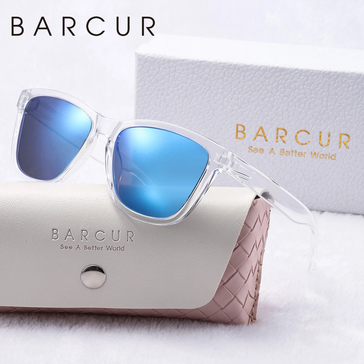 BARCUR Fashion Energetic Polarized Sunglasses for Women – Transparent Lightweight PC Frame Oval UV400 Protection Ladies Holiday Sun Glasses with Stylish Mirror Lens and Elegant White Gift Box – Perfect for Travel Beach & Summer Outings
