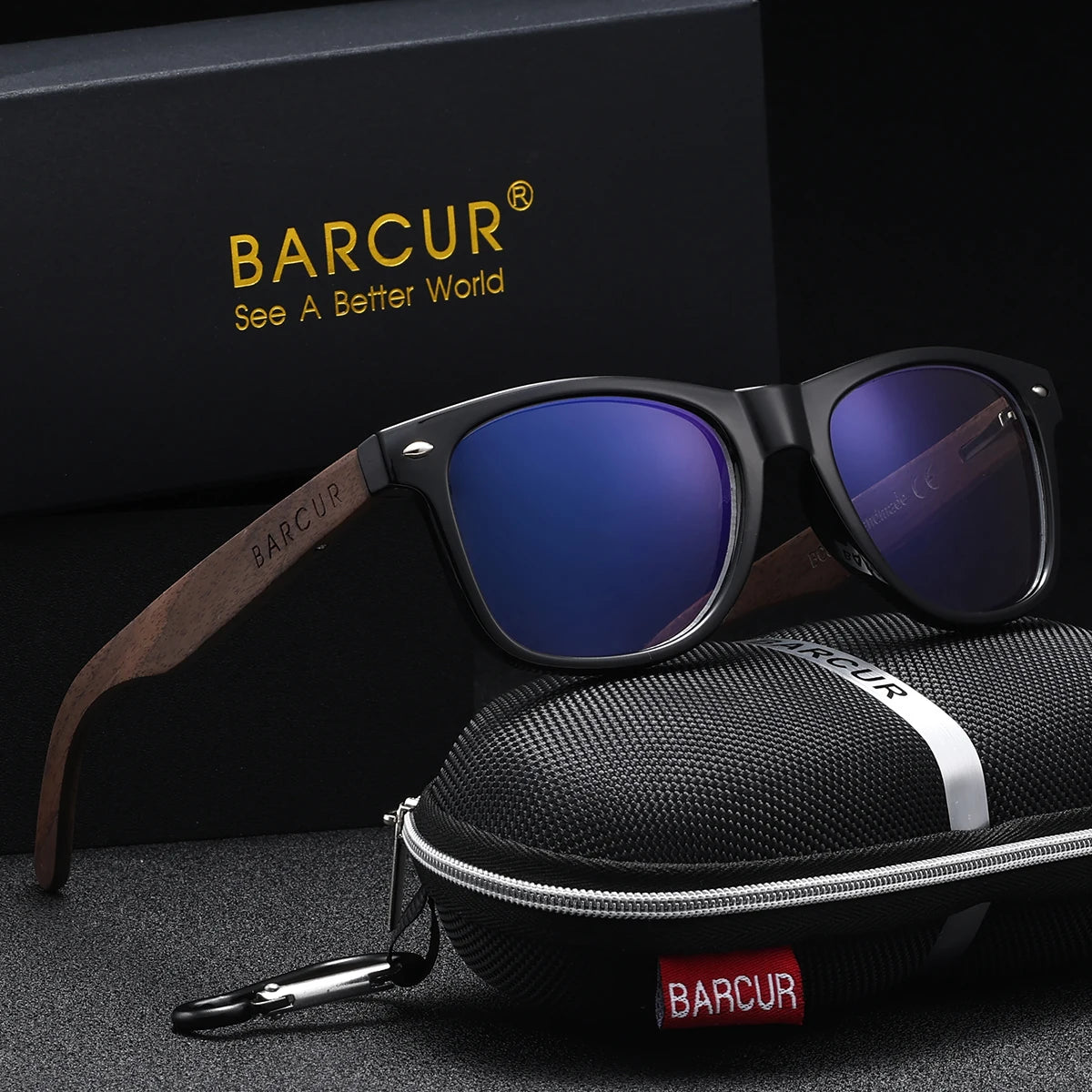 BARCUR Black Walnut Polarized Sunglasses for Men UV400 Sunscreen Protection Wooden Frame Polarized Lenses Presented in an Original Brand Box for Summer