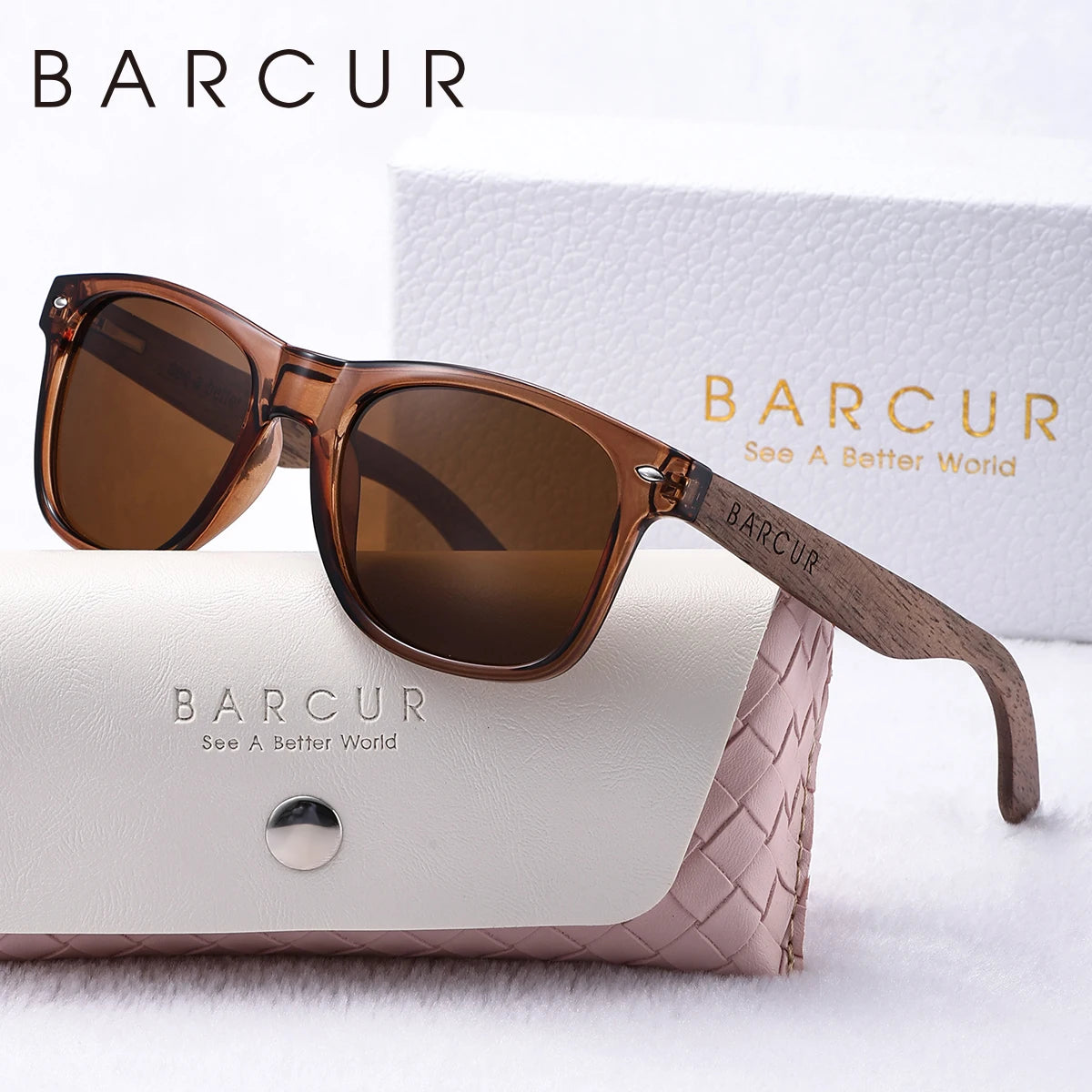 BARCUR Natural Wood Polarized PC Oval Women’s Sunglasses Dark Luxury Texture Wooden Mirror Legs UVA/UVB Protection Stylish Fashion Women's Sunglasses for Summer