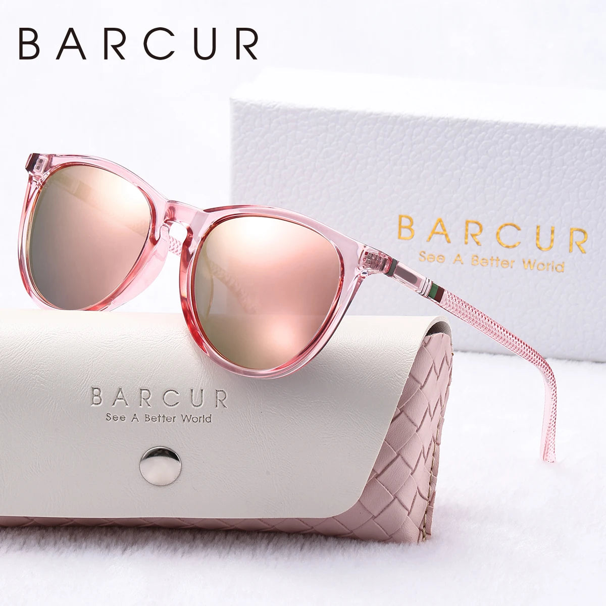 BARCUR Pink Fashion Round Sunglasses for Women – Polarized Comfortable UV400 Mirror Lense Lightweight PC Frame for Summer Travel Vacation & Holiday – Trendy Girls’ Gift Idea with Sweet Style
