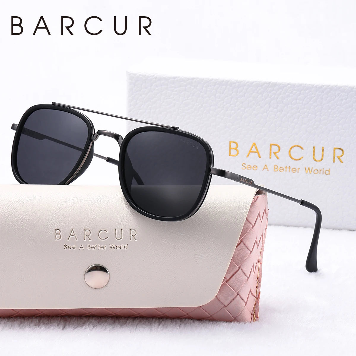 BARCUR Cool Oval Double Beam Fashion Sunglasses for Women & Men Polarized Sunshade UV400 Protection Trendy Outdoor Eyewear with Exclusive White Brand Gift Box for Summer