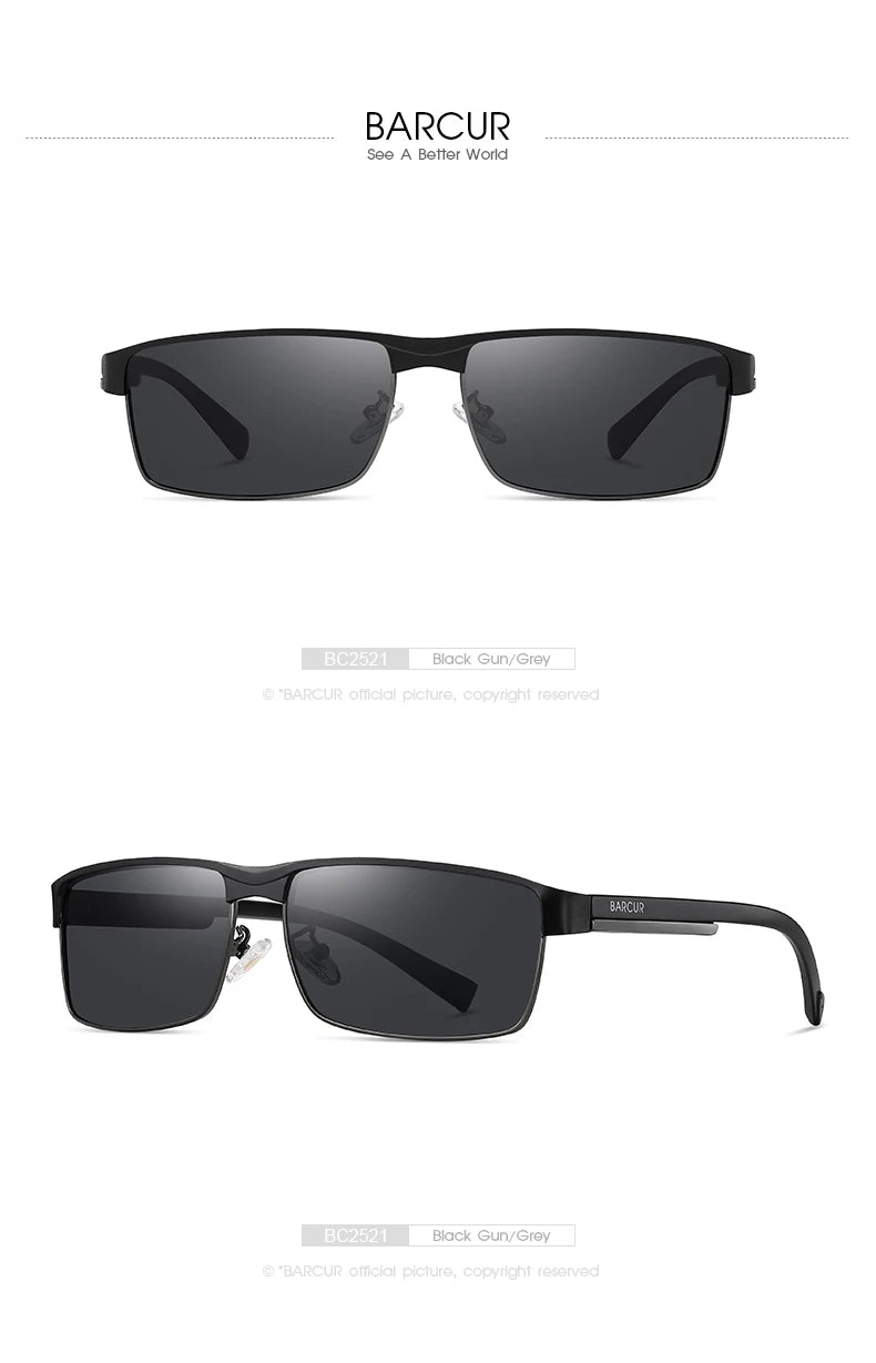 BARCUR Sunglasses Men’s Original Rectangle Fashionable Business Sunglasses – Polarized UV400 Protection for Driving Hiking Sports and Casual Wear – Trendy Fashion Shades Oculos De Sol with Anti-Reflective TAC Lenses
