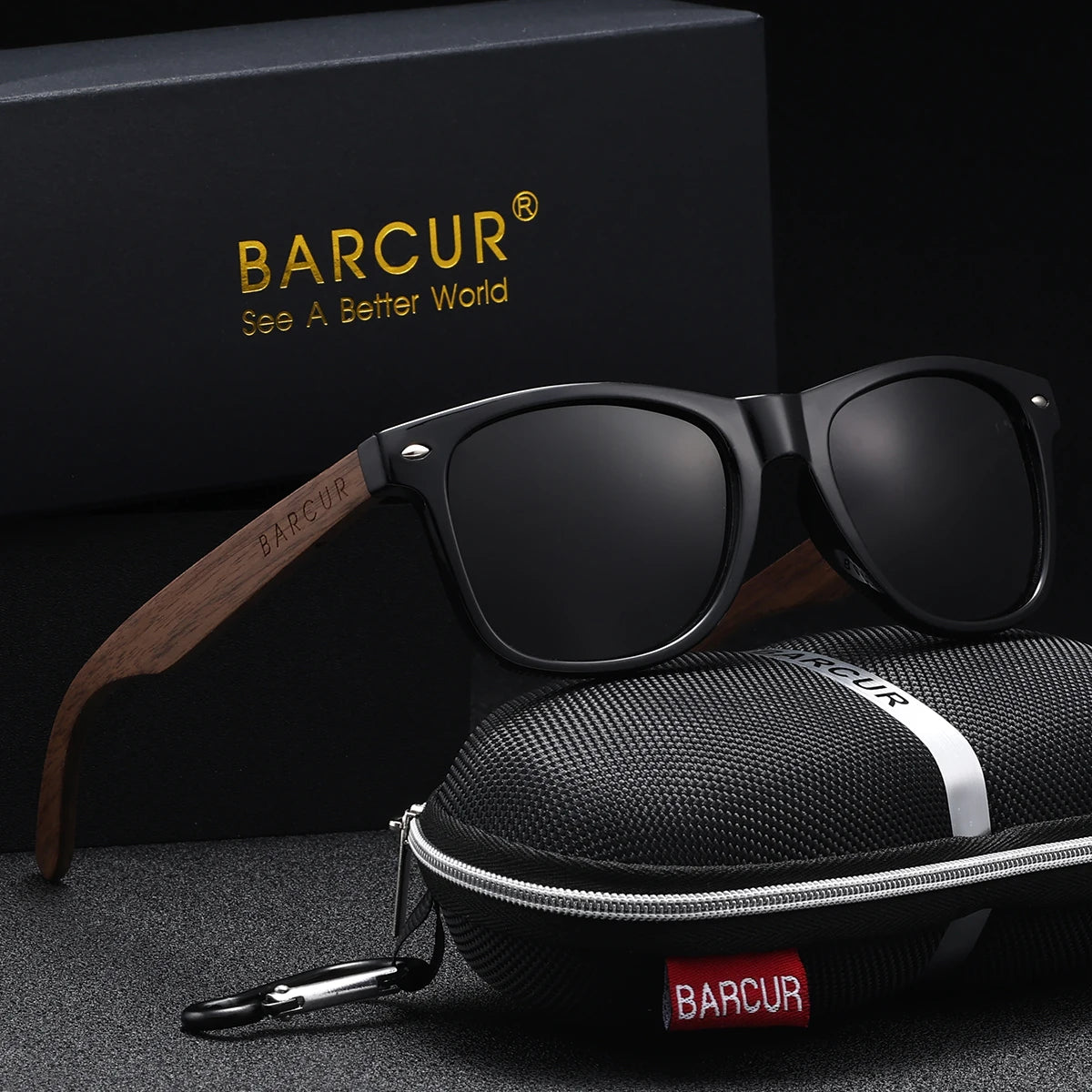 BARCUR Black Walnut Polarized Sunglasses for Men UV400 Sunscreen Protection Wooden Frame Polarized Lenses Presented in an Original Brand Box for Summer