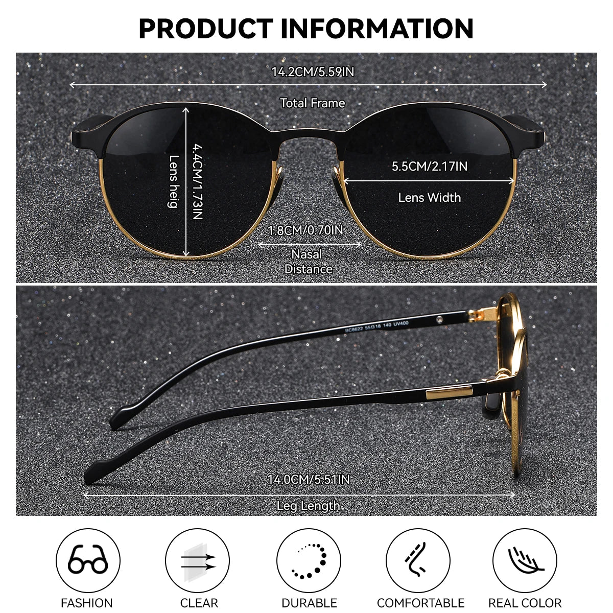 BARCUR Retro Polarized Fashionable Women’s Sunglasses – Elegant Black Circular Metal Frame UV400 Protection Stylish Travel Eyewear with Personalized Gift Packaging for Summer Days Girls and Women