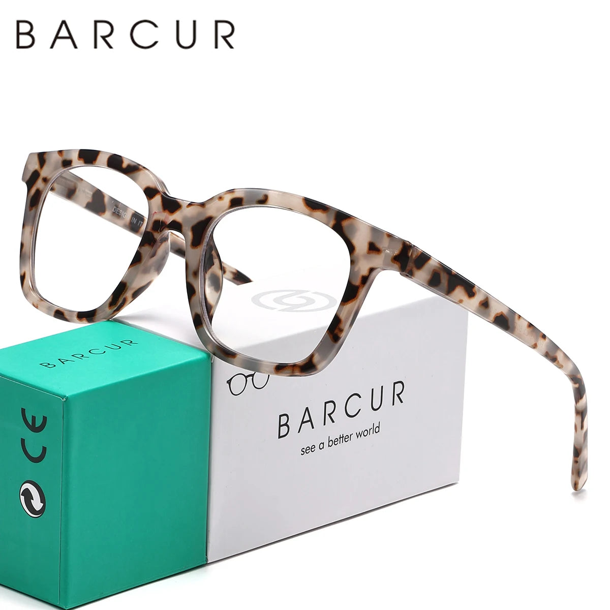 BARCUR Fashion Retro Leopard Pattern Women's Presbyopia Glasses Durable Multi-Degree PC Rectangular Small Frame with Transparent Acrylic Lenses for Reading or Work
