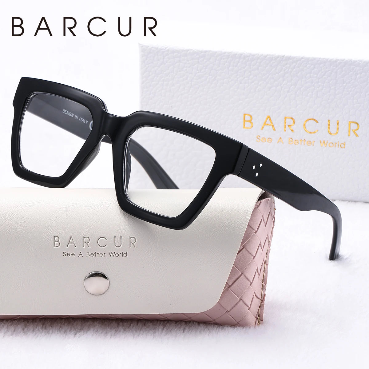 BARCUR Large Fashionable Frame Pink Reading Glasses for Women – Stylish Square Thick Frame Eyewear with Multi-Degree Options for Men & Women – Lightweight Blue Light Blocking Computer Glasses with White Gift Box for Home Office & Study