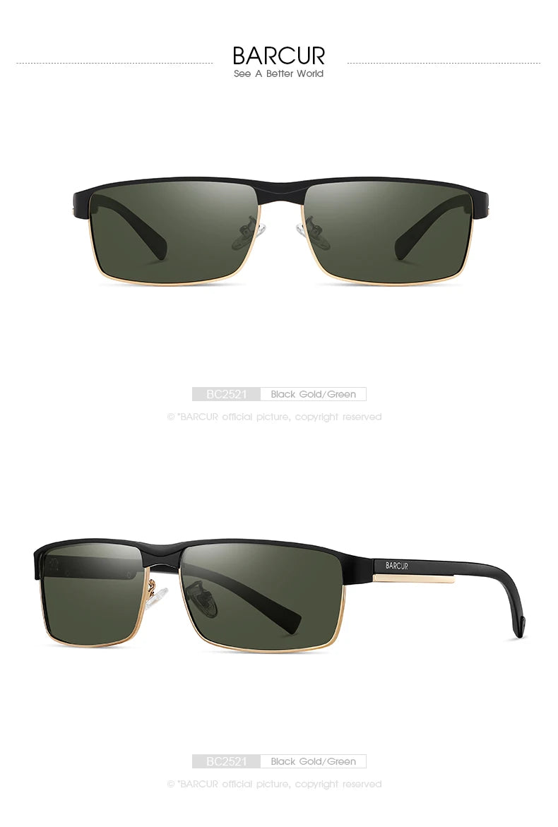 BARCUR Sunglasses Men’s Original Rectangle Fashionable Business Sunglasses – Polarized UV400 Protection for Driving Hiking Sports and Casual Wear – Trendy Fashion Shades Oculos De Sol with Anti-Reflective TAC Lenses