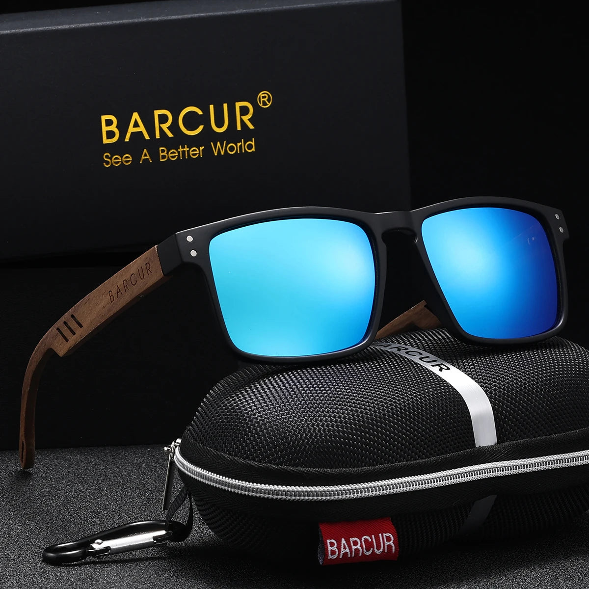 BARCUR Handmade Polarized Wooden Trendy Sunglasses for Men and Women – Vintage Style Square Frame UV400 Mirror Lenses Lightweight Polycarbonate Eyewear with Full Gift Packaging – Ideal Present for Summer Outdoor & Travel Lovers