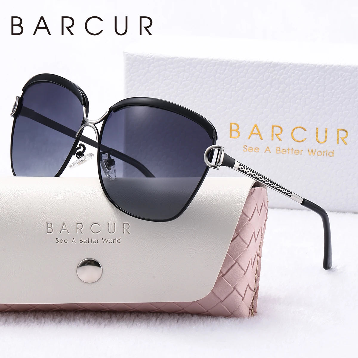 BARCUR Sunglasses Women’s Fashion Polarized Metal Frame Sunglasses UV400 Protection Multi-Color Options Trendy Square Sunglasses with Exquisite White Gift Box for Summer Parties Travel & Outdoor Events
