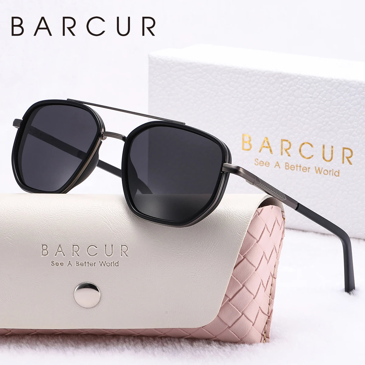 BARCUR Fashionable Trendy Polarized Sunglasses Polygon Frame with Delicate Thickened Striped Design – TAC Lens UV400 Protection for Driving and Outdoor Activities Women’s Fashion Sunglasses for Summer