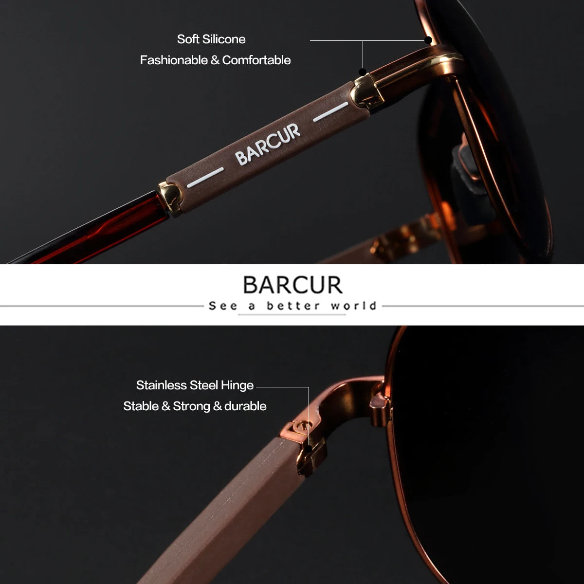 BARCUR Oversize Polarized Sunglasses for Women Trendy Double Beam Design Metal Elliptical Frame with UV400 Protection Fashionable Sun Glasses for Summer Outdoor & Daily Wear