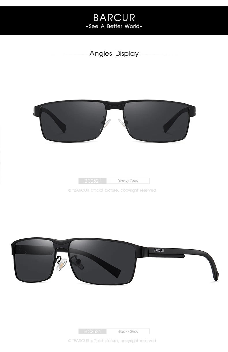 BARCUR Sunglasses Men’s Original Rectangle Fashionable Business Sunglasses – Polarized UV400 Protection for Driving Hiking Sports and Casual Wear – Trendy Fashion Shades Oculos De Sol with Anti-Reflective TAC Lenses