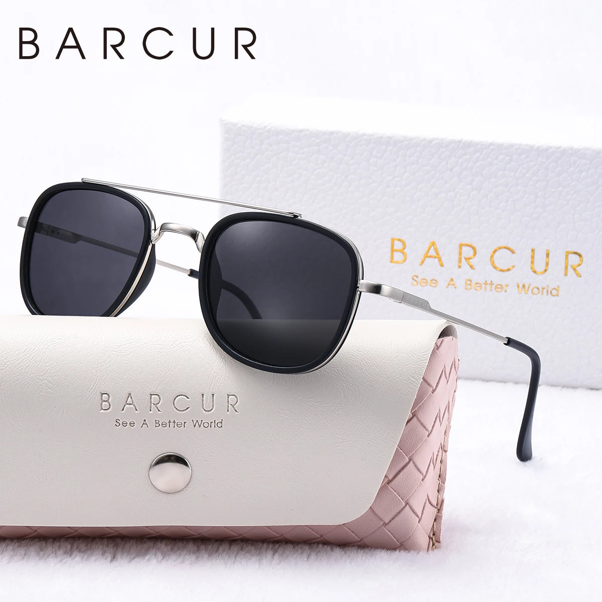 BARCUR Cool Oval Double Beam Fashion Sunglasses for Women & Men Polarized Sunshade UV400 Protection Trendy Outdoor Eyewear with Exclusive White Brand Gift Box for Summer