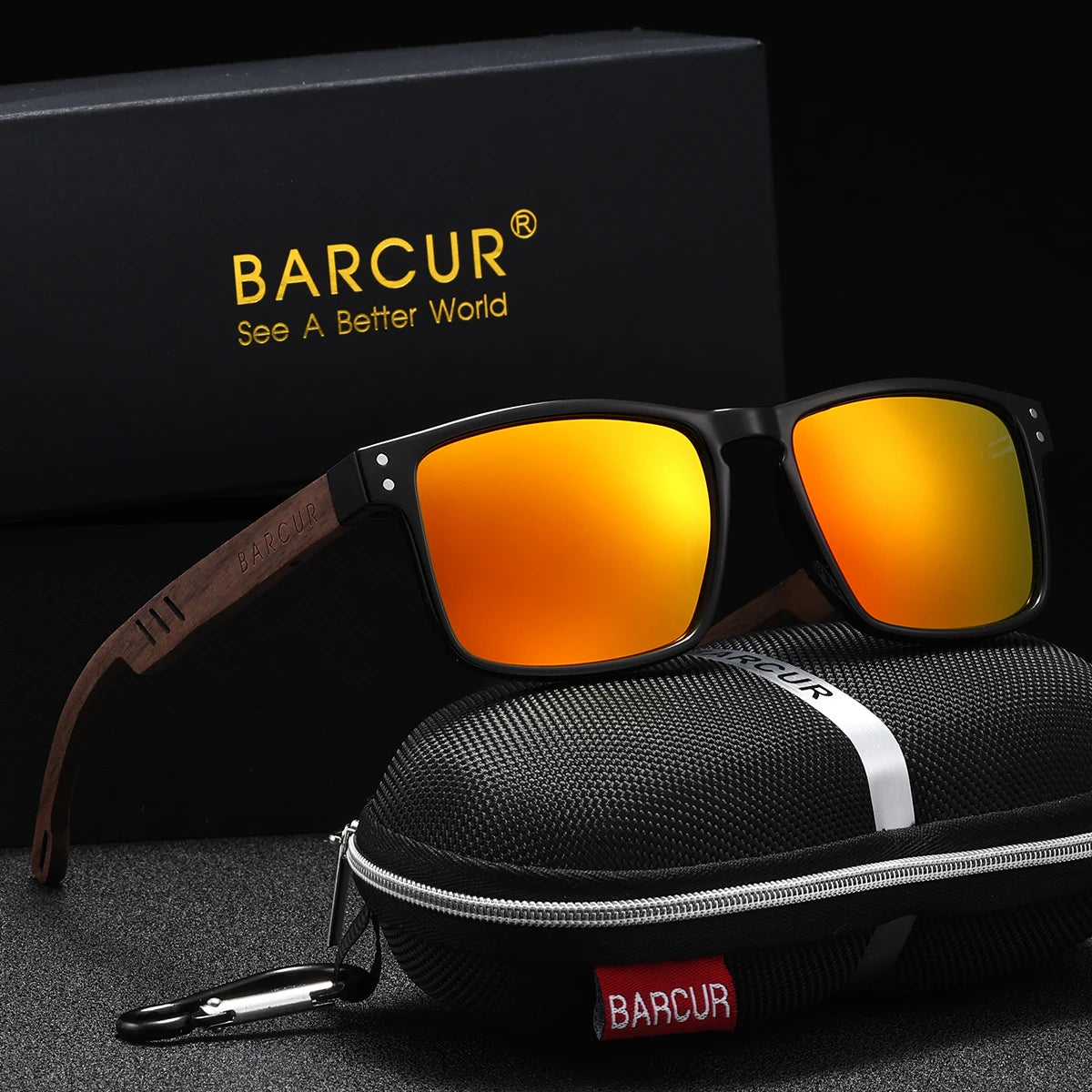BARCUR Handmade Polarized Wooden Trendy Sunglasses for Men and Women – Vintage Style Square Frame UV400 Mirror Lenses Lightweight Polycarbonate Eyewear with Full Gift Packaging – Ideal Present for Summer Outdoor & Travel Lovers