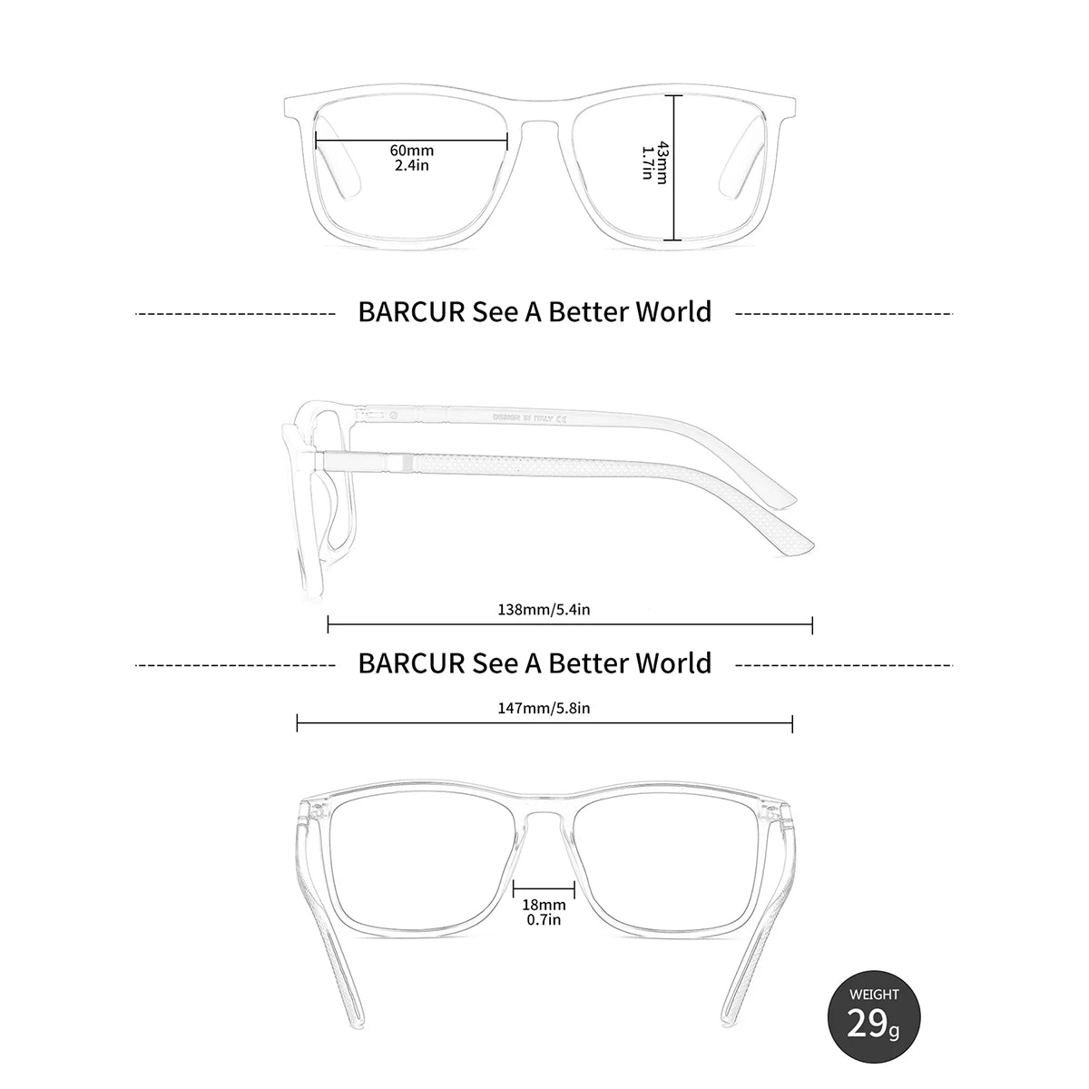 BARCUR Original Design Unisex Lightweight Reading Glasses – Classic and Comfortable Eye Protection for Men and Women Rectangle Frame