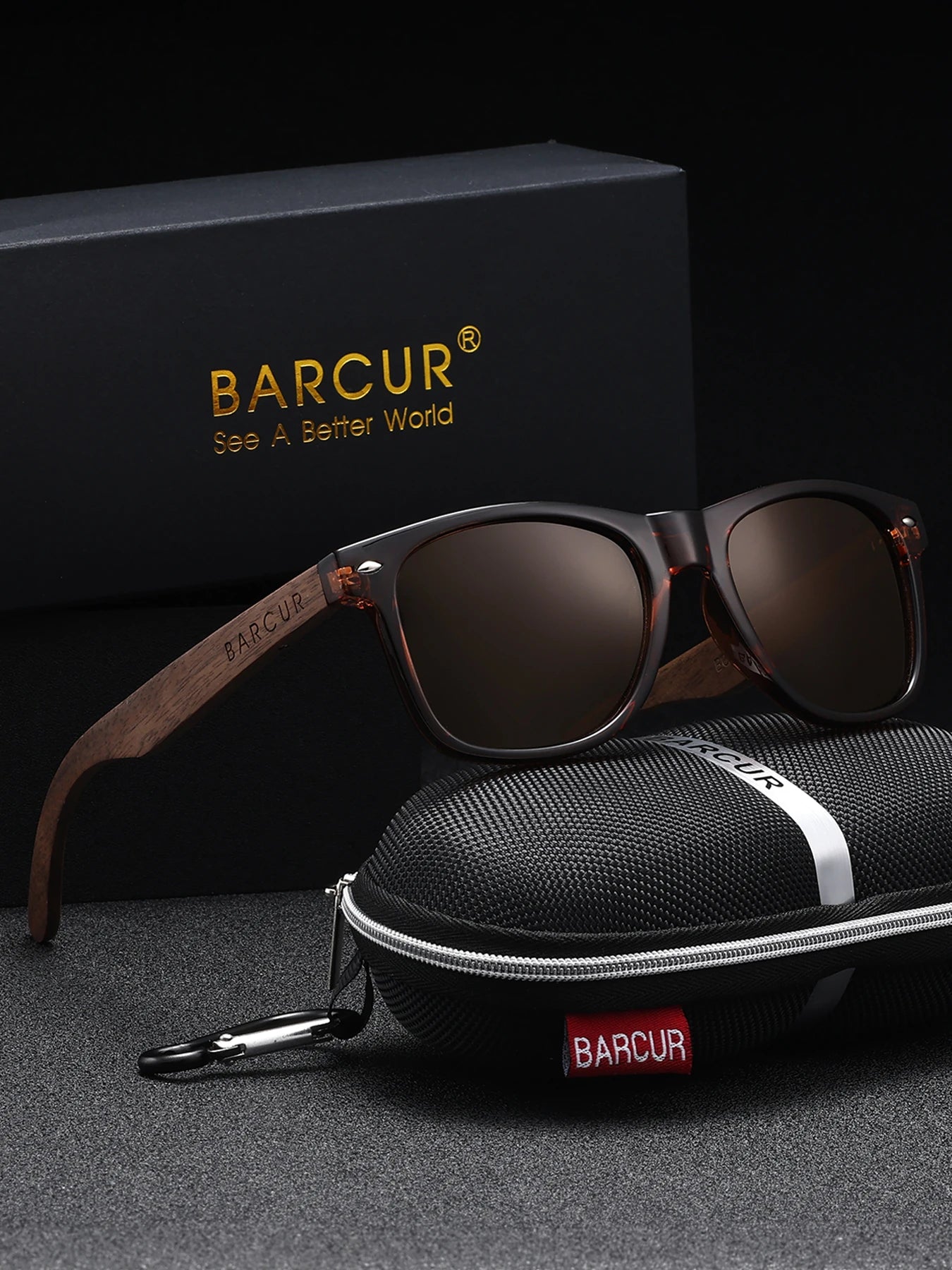 BARCUR Black Walnut Polarized Sunglasses for Men UV400 Sunscreen Protection Wooden Frame Polarized Lenses Presented in an Original Brand Box for Summer