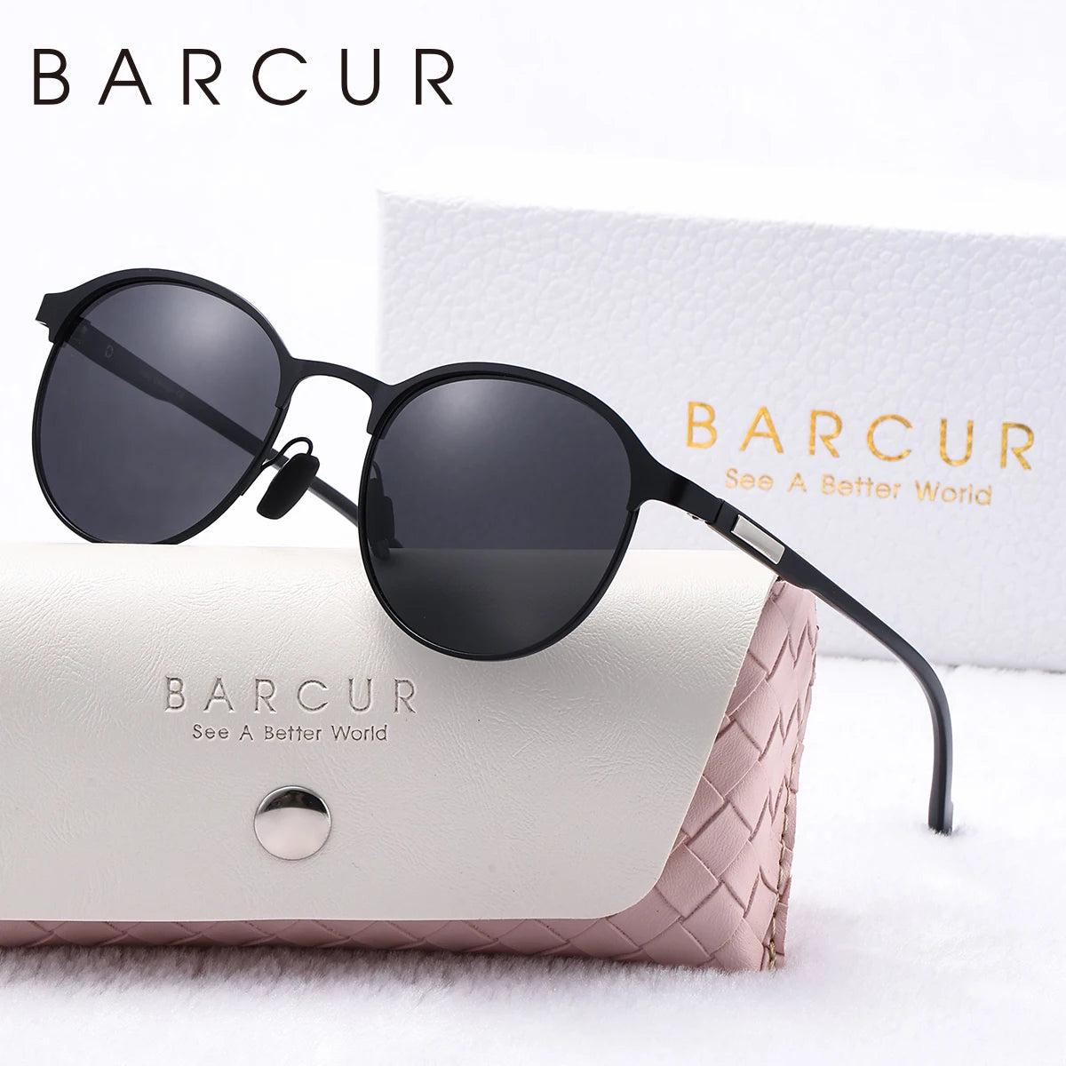 BARCUR Retro Polarized Fashionable Women’s Sunglasses – Elegant Black Circular Metal Frame UV400 Protection Stylish Travel Eyewear with Personalized Gift Packaging for Summer Days Girls and Women