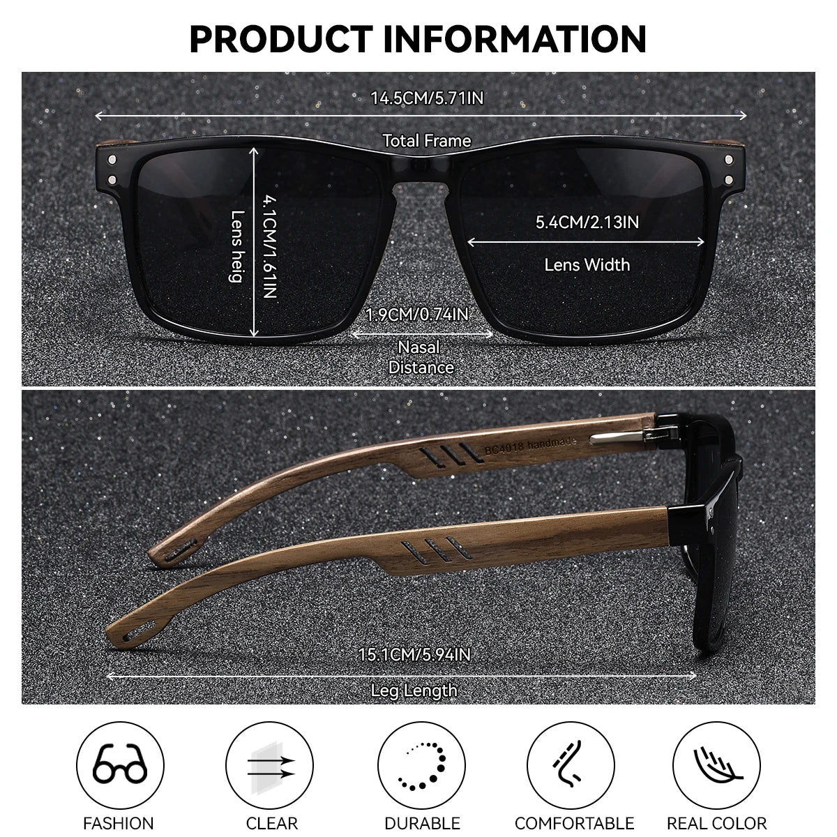 BARCUR Handmade Polarized Wooden Trendy Sunglasses for Men and Women – Vintage Style Square Frame UV400 Mirror Lenses Lightweight Polycarbonate Eyewear with Full Gift Packaging – Ideal Present for Summer Outdoor & Travel Lovers