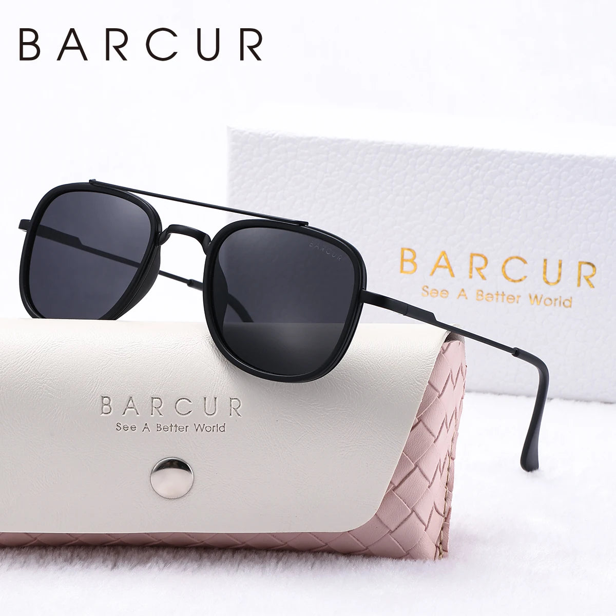 BARCUR Cool Oval Double Beam Fashion Sunglasses for Women & Men Polarized Sunshade UV400 Protection Trendy Outdoor Eyewear with Exclusive White Brand Gift Box for Summer