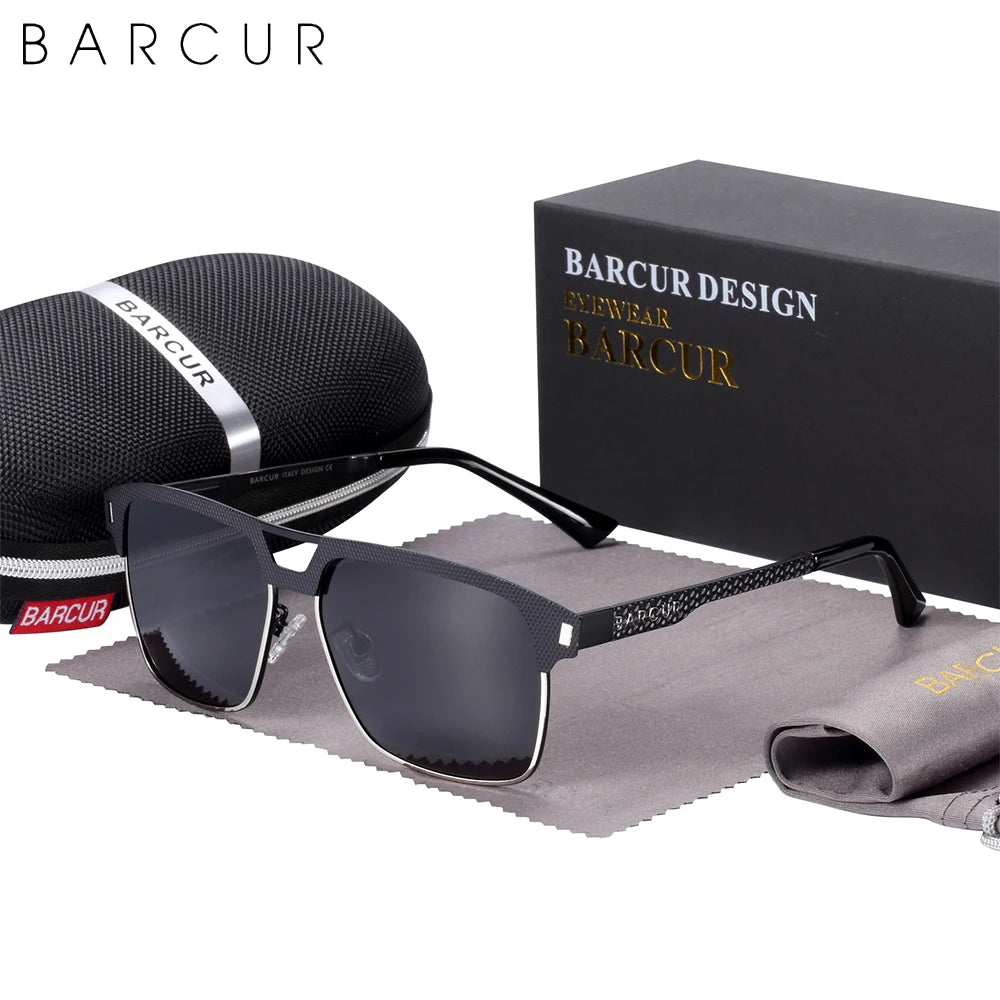 BARCUR Polarized Men’s Sunglasses – Fashionable Square Stainless Steel Frame UV400 Protection Anti-Reflective Outdoor Sports & Driving Eyewear – Original Design Casual Style with Premium Polycarbonate Lenses