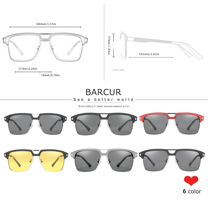 BARCUR Polarized Men’s Sunglasses – Fashionable Square Stainless Steel Frame UV400 Protection Anti-Reflective Outdoor Sports & Driving Eyewear – Original Design Casual Style with Premium Polycarbonate Lenses