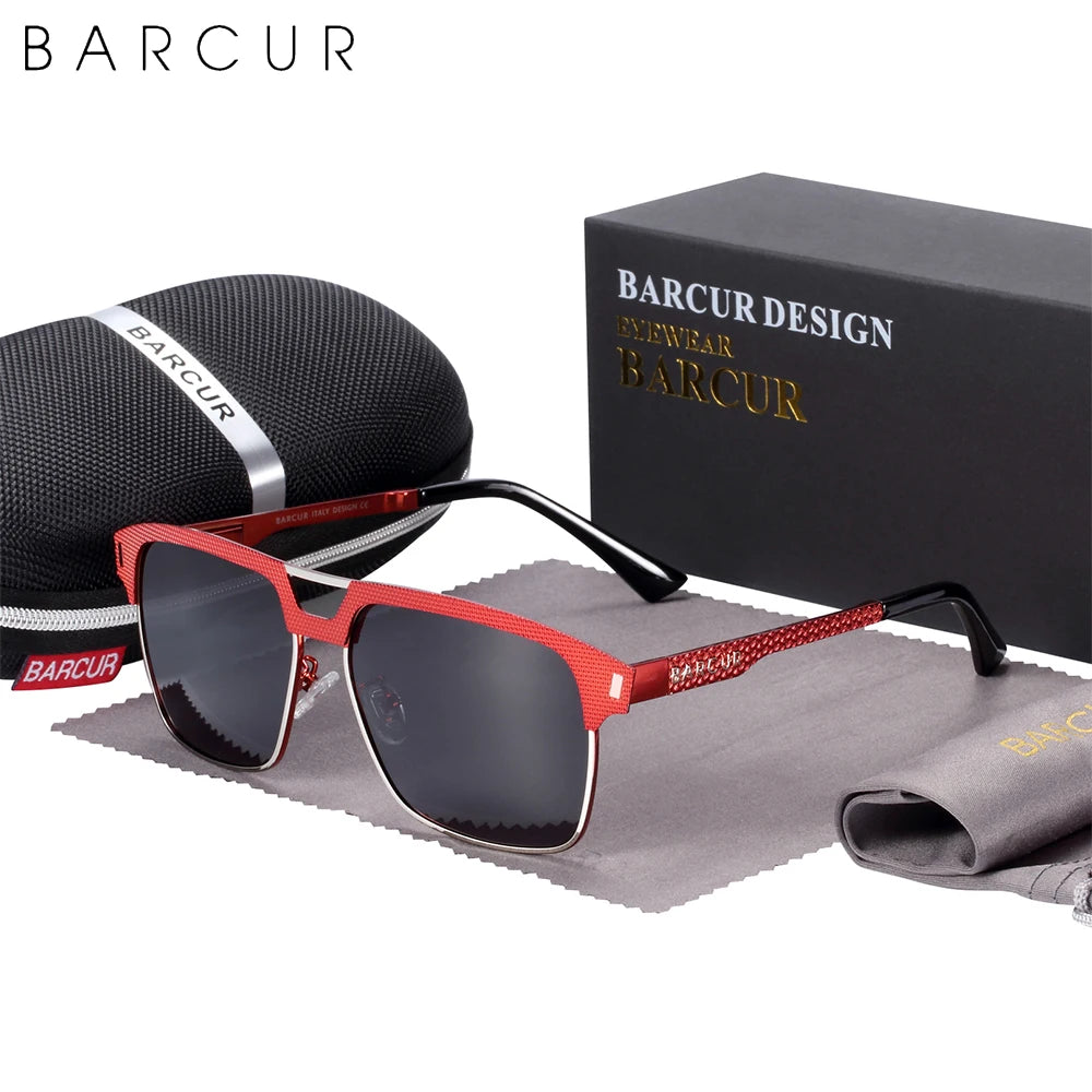 BARCUR Polarized Men’s Sunglasses – Fashionable Square Stainless Steel Frame UV400 Protection Anti-Reflective Outdoor Sports & Driving Eyewear – Original Design Casual Style with Premium Polycarbonate Lenses