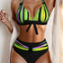 New Bikini Striped Bow Halter High Waist 2 Piece Swimsuit for Women – Colorful Backless Bikini Set with Knot Detail for Summer – Stretchy Retro-Inspired Summer Bathing Suit for Beach Vacation Pool Party Resort Look