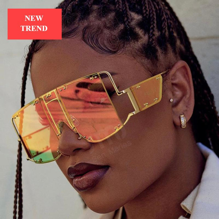 Luxury Modern NEW Fashion Square  Oversized and Big Frame Woman and Ladies SunglasseBrand Metal Rivet Trend Unique Female Eyewear Wth UV 400 Protection