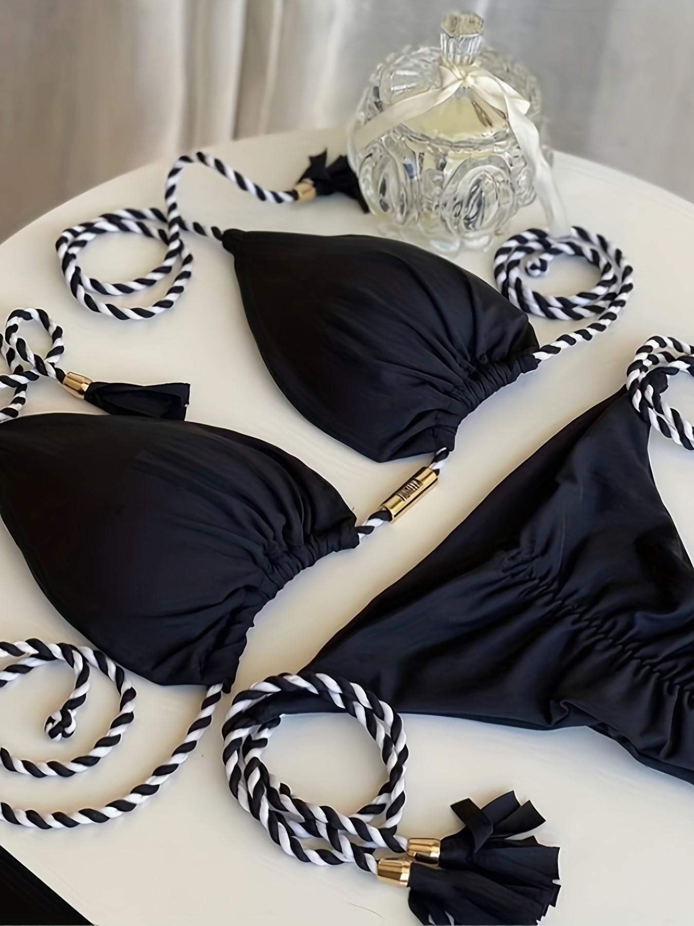 New Festival Flame Halter Bikini Set for Women – Triangle V-Neck Backless Two-Piece Swimsuit with Tie Side Bottoms & Adjustable Lace-Up Fit – Sleek Polyamide Swimwear for Koningsdag/King’s Day & Summer Beach Celebrations