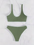 Bikini Scoop Neck Contrast Trim 2 Piece Swimsuit for Women – High Stretch Casual Bikini Set with Scallop Edge Detail and Matching Swim Briefs – Stylish Solid Color Swimwear for Beach Days Pool Lounging and Summer Vacations
