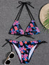 Sunset Bloom 2-Piece Triangle Bikini Set for Women – Vibrant Random Floral Print Halter Neck Swimsuit with Tie-Back Tie-Side Bottoms & High Cut Legs – Women's High-Stretch Swimwear for Summer Beach Escapes