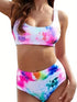 Bikini Tie Dye 2 Piece Swimsuit Set – Vibrant High Waist Comfortable Bikini with Round Neck Crop Top High Cut Leg and Comfortable Fit – Stylish Women's Swimwear for Summer Beach Vacations Pool Parties and Water Sports