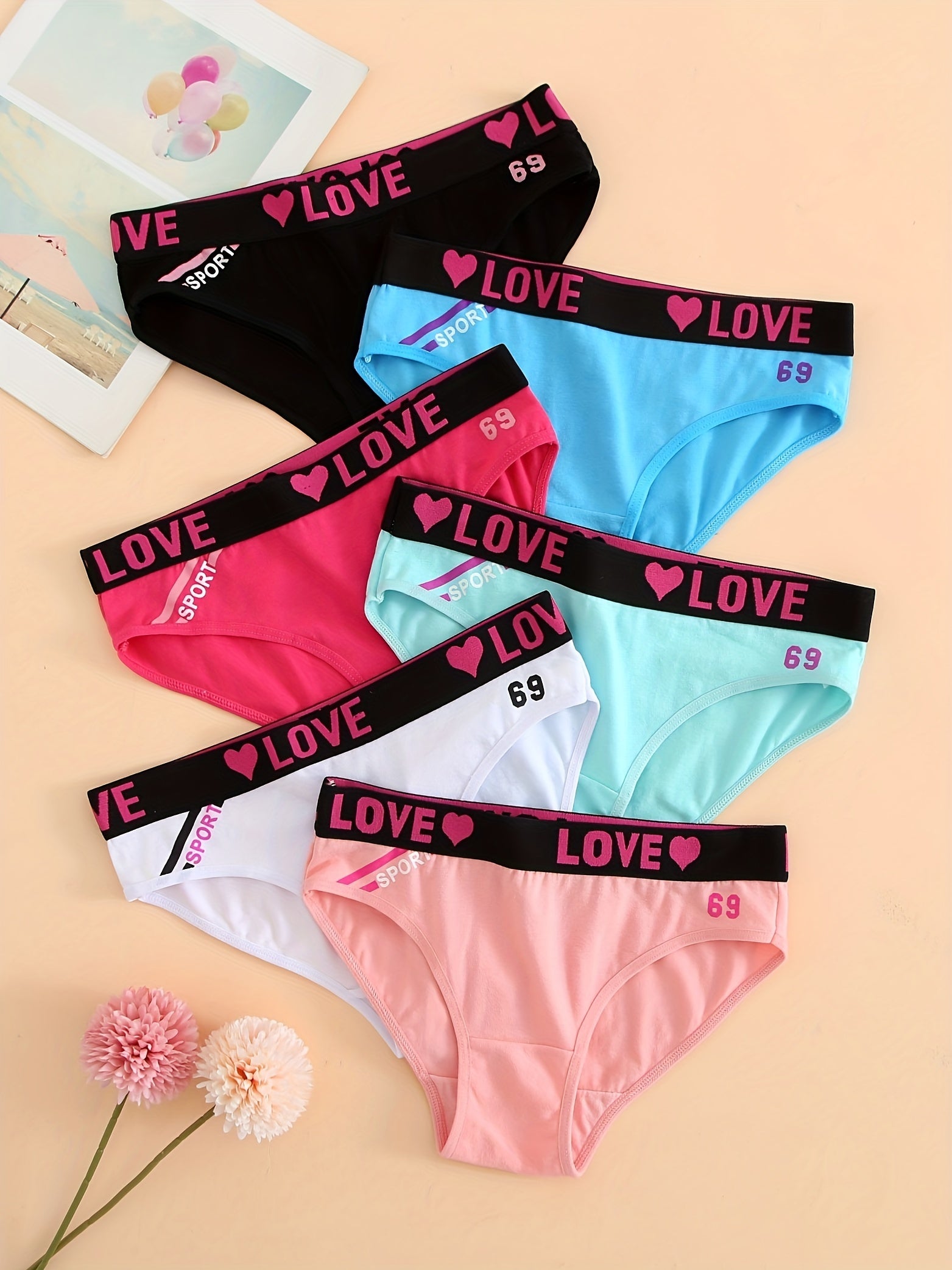 Soft Touch 6-Pack Seamless Bikini Briefs for Women – Colorful Drop Waist Cotton Panties with Stretch Fit & Alphabet Print – Women's Everyday Lingerie & Underwear Essentials for Summer