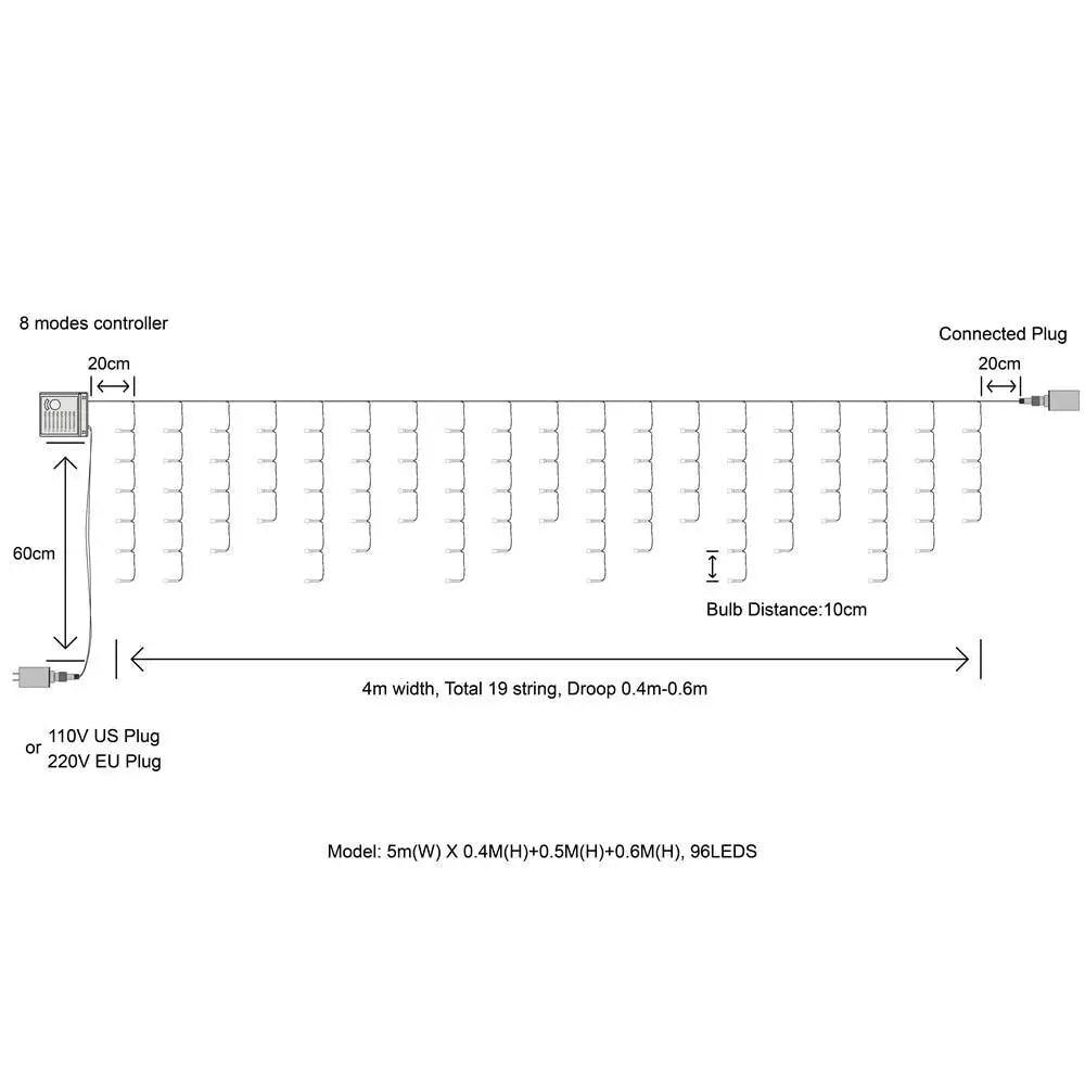 Classic And Charming Christmas LED Lights Waterfall Outdoor Decoration 5M droop 0.4 - 0.6m Led Lights Curtain String