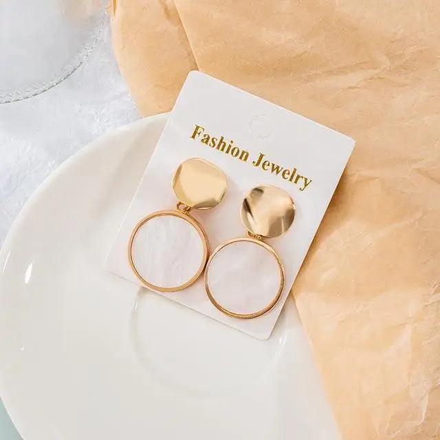 Cute Women’s Geometric Round And Long Earrings Contemporary Brass and Crystal Drop Earrings for Women Aand Girls - 14