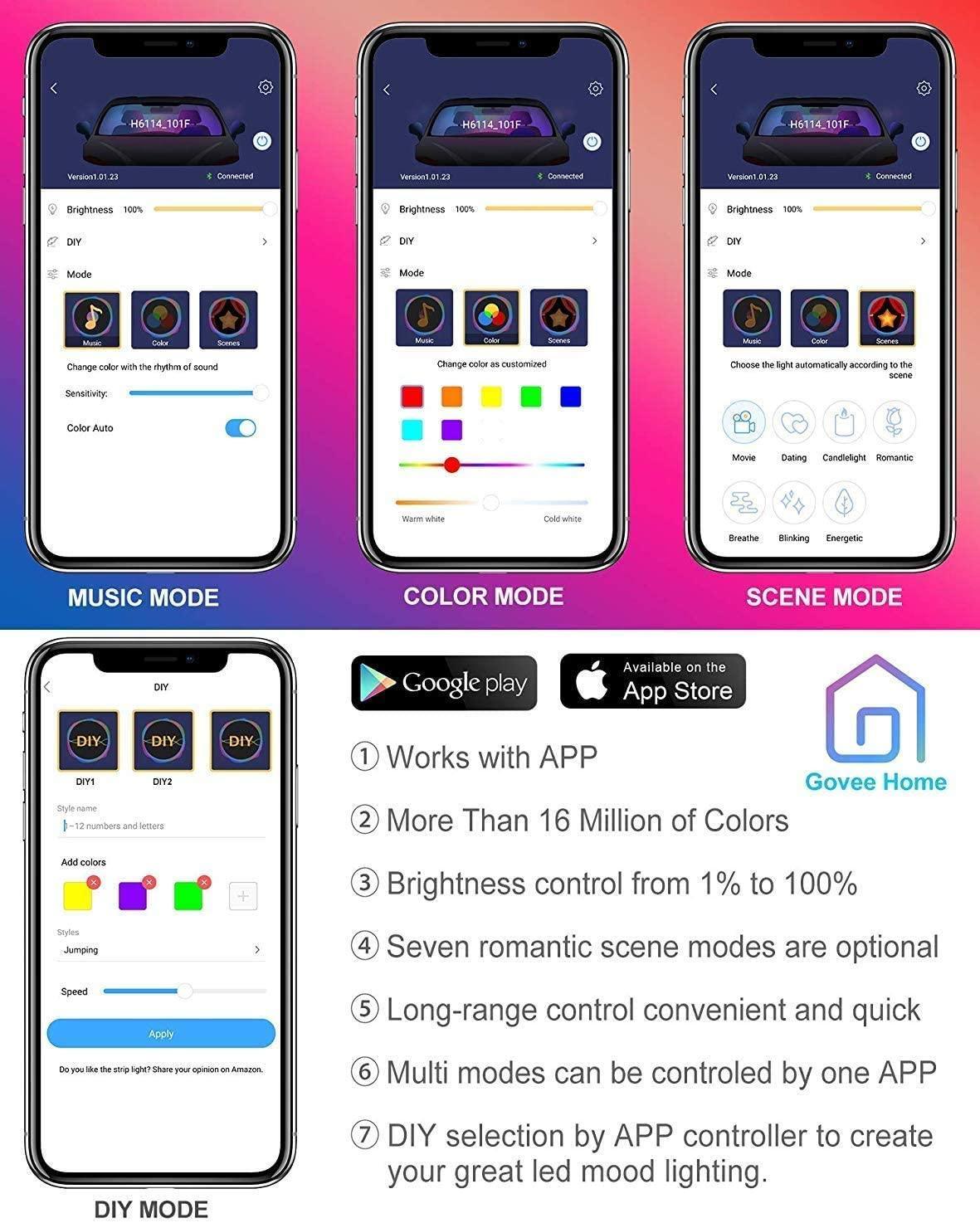 Lights LED Car Strip Lights with Two-Line Waterproof Design RGB LED Strip Light With USB Wireless Remote Music Control Multiple Modes For Auto Car