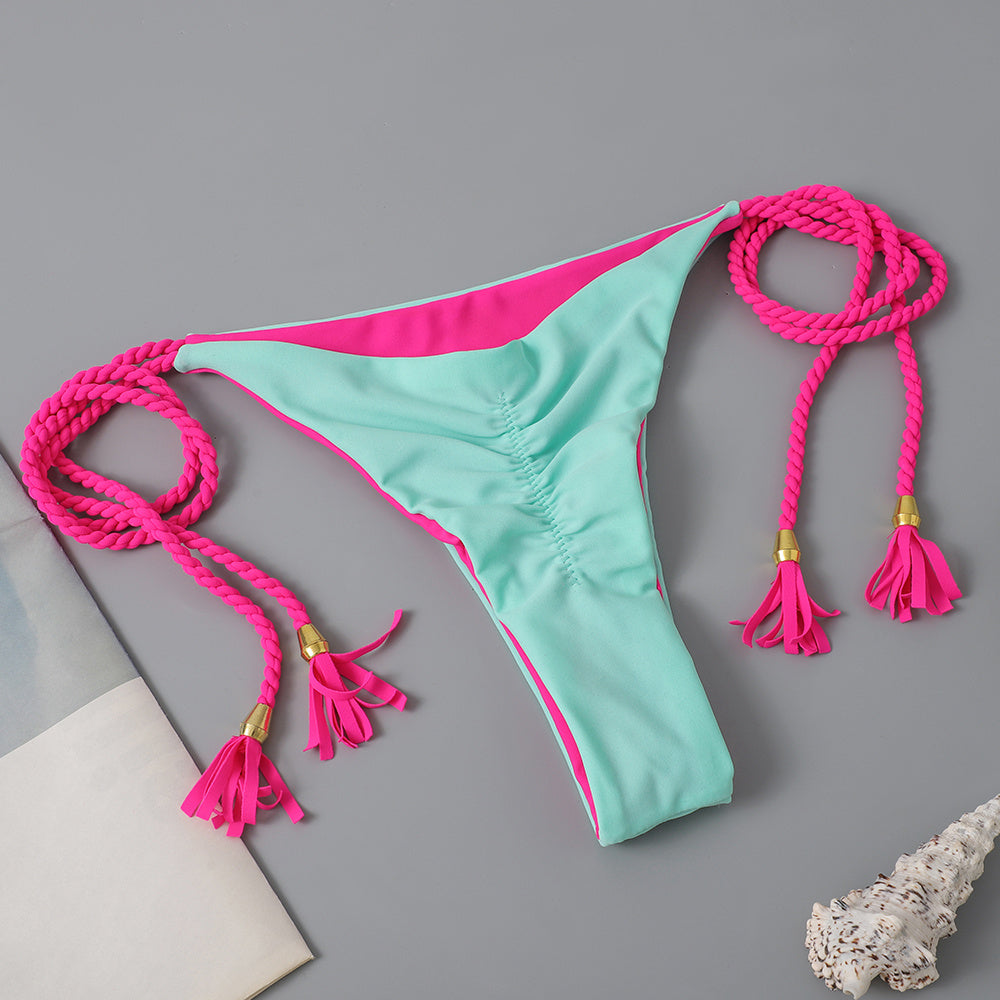 New Festival Flame Halter Bikini Set for Women – Triangle V-Neck Backless Two-Piece Swimsuit with Tie Side Bottoms & Adjustable Lace-Up Fit – Sleek Polyamide Swimwear for Koningsdag/King’s Day & Summer Beach Celebrations