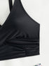 Bikini Solid Black Twist Front High Waist 2 Piece Swimsuit for Women – Stretchy V Neck Bikini Set with Ruched Tummy Control and Cross Strape Detail – Quick Drying Polyamide Swimwear for Beachwear Poolside and Summer Travel