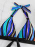 New Bikini Striped Bow Halter High Waist 2 Piece Swimsuit for Women – Colorful Backless Bikini Set with Knot Detail for Summer – Stretchy Retro-Inspired Summer Bathing Suit for Beach Vacation Pool Party Resort Look