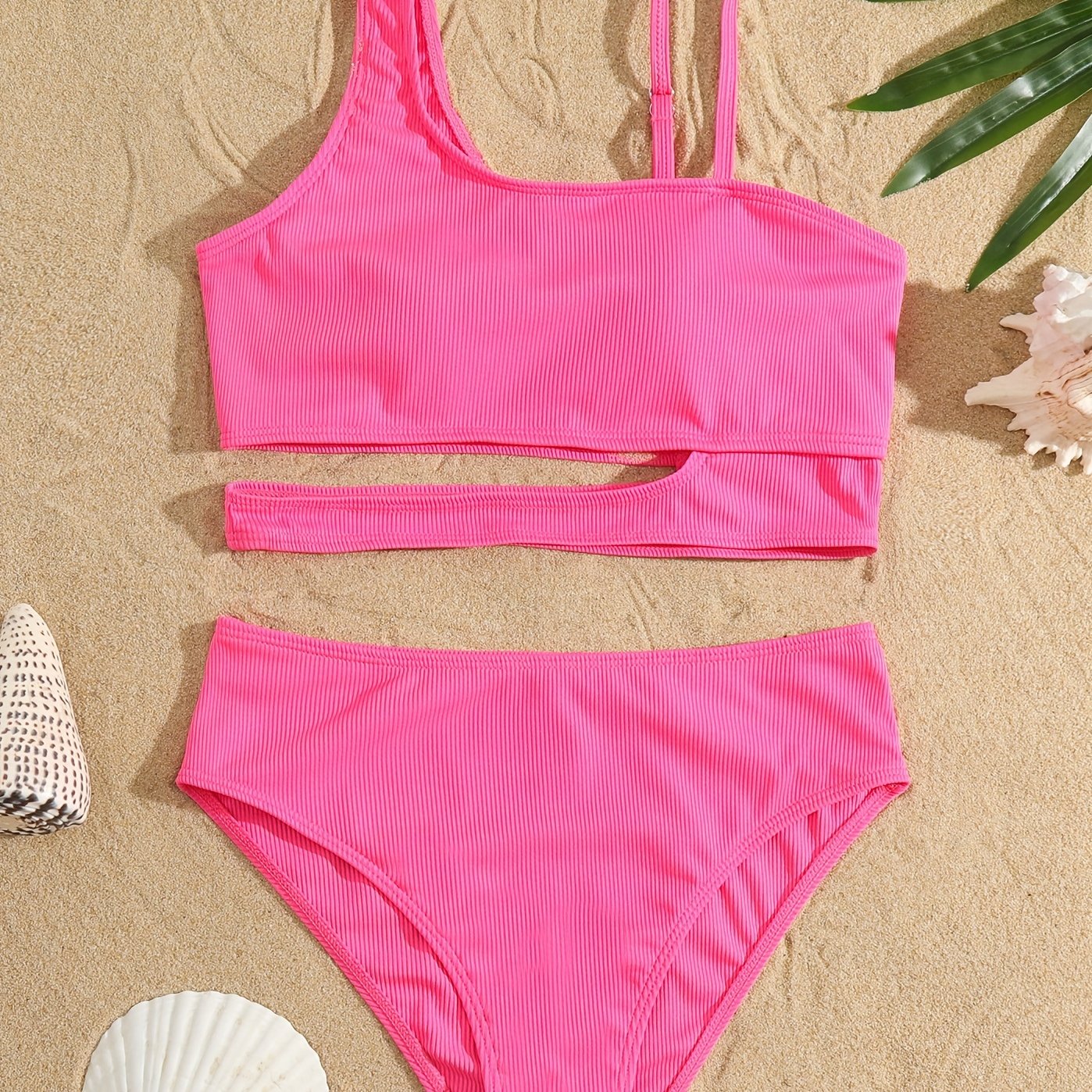 Bikini Asymmetrical Solid Color 2 Piece Swimsuit – Modern One Shoulder Unique Bikini Set for Women – High Stretch Contrast Trim Easy Care Swimwear for Beach Pool & Summer Getaways