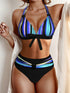 New Bikini Striped Bow Halter High Waist 2 Piece Swimsuit for Women – Colorful Backless Bikini Set with Knot Detail for Summer – Stretchy Retro-Inspired Summer Bathing Suit for Beach Vacation Pool Party Resort Look