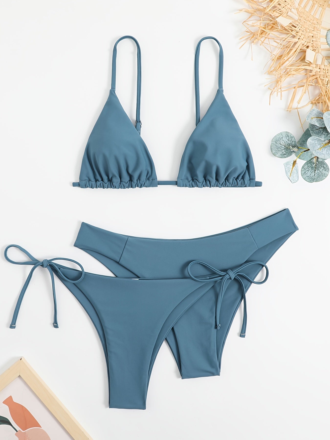 Essential Edge 3-Piece Bikini Set for Women – Solid Color High-Cut Triangle Top Two-Style Bottoms with Side Lace-Up Design & Quick-Drying Comfort – Versatile Women's Swimwear for Summer Pool Beach & Travel