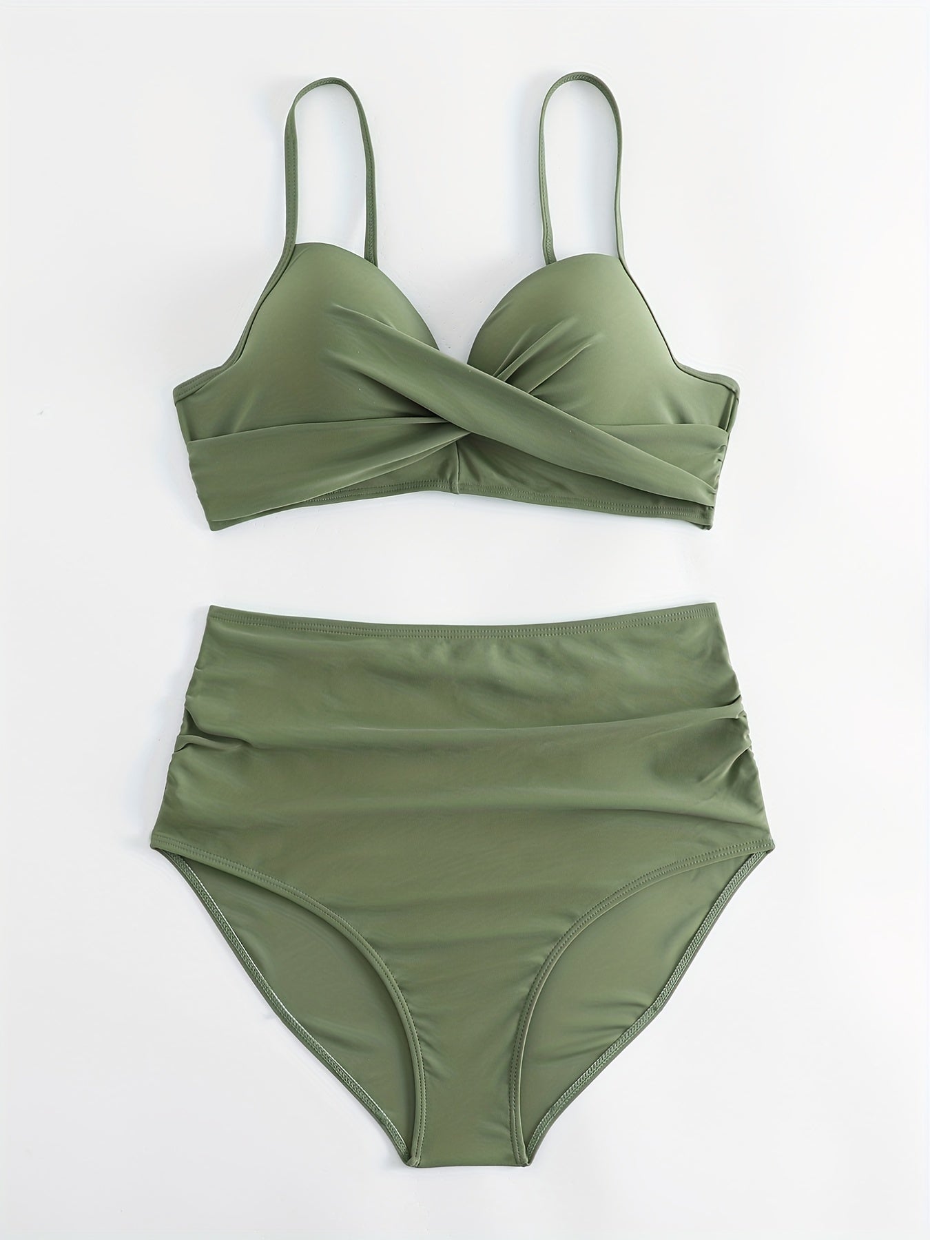 Tropical Vibe High Waist Bikini Set – Flirty V-Neck Swimsuit with Layered Colorblock High Cut Bottom Crisscross Strap Detail & Ultra-Stretch Comfort – Women's Two Piece Swimwear for Summer Beach Pool & Vacation Fun